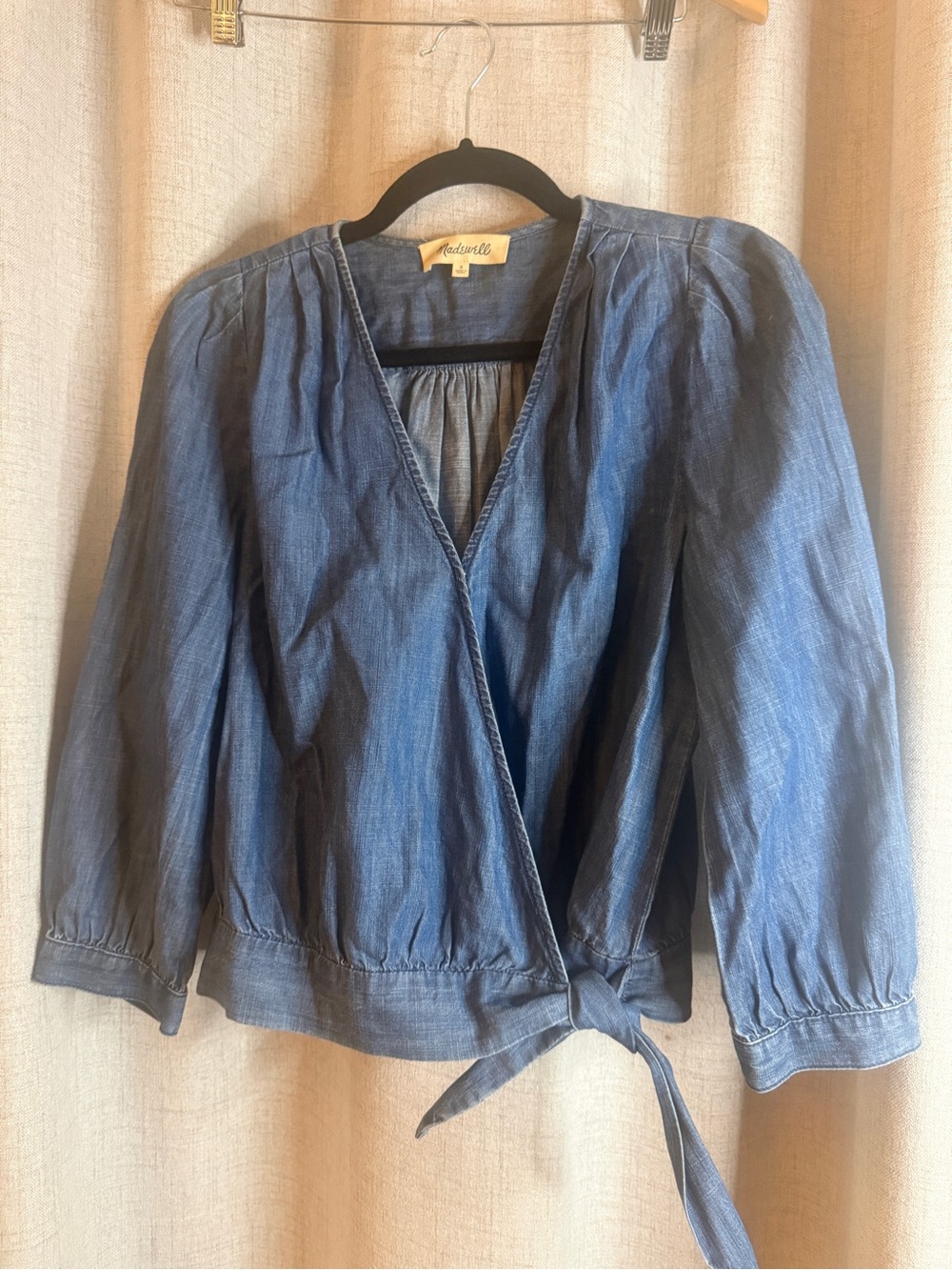 Madewell Indigo Wrap Blouse with Tie Waist
